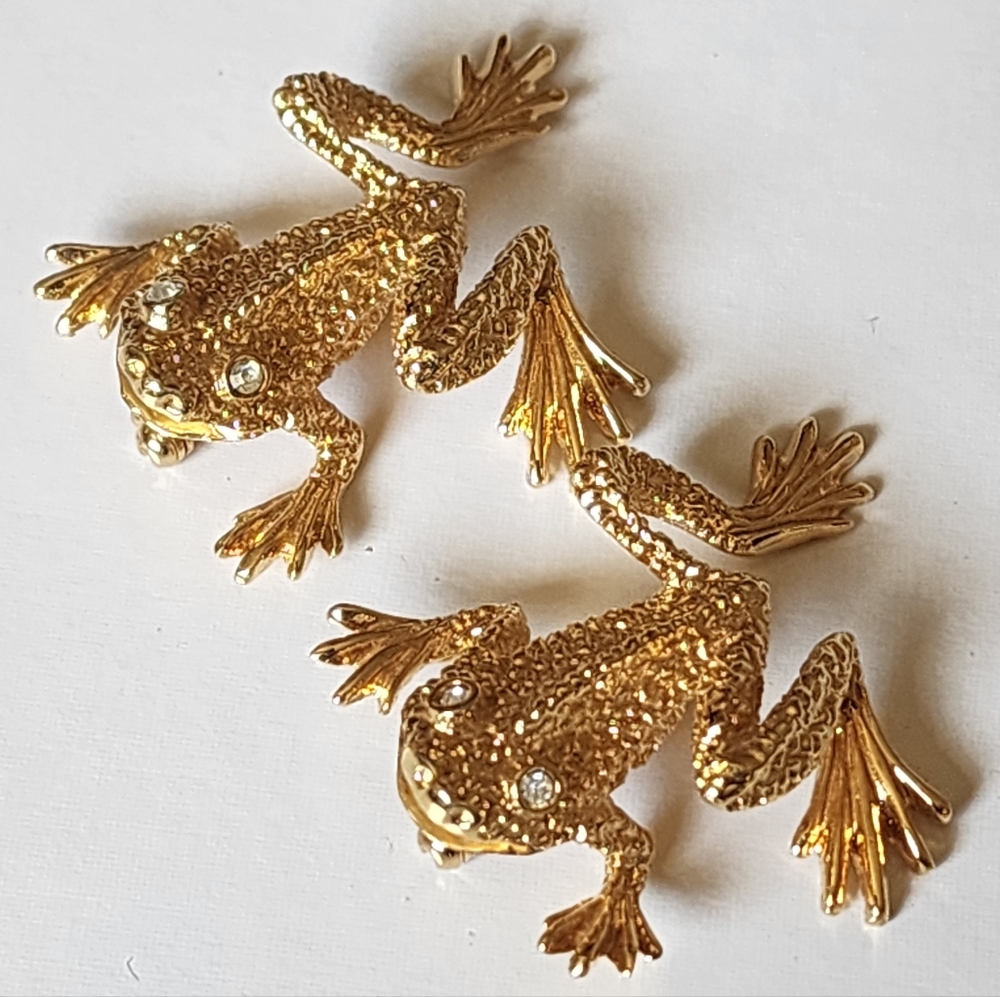Exclusive St. John And Swarovski Gold And Crystal Frog Pins/brooches.